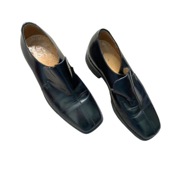 John Fluevog black leather block heel chunky slip on loafer size 8 - Picture 1 of 14